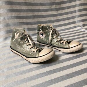 Converse All Star Chuck Taylor Sparkly Silver High Tops Youth Shoes Size…